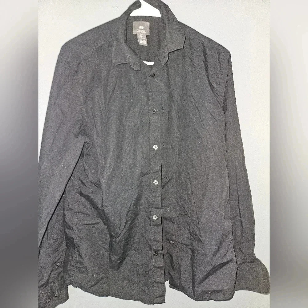 H & M Mens Regulat Fit Long Sleeve Black Dress Shirt Size S